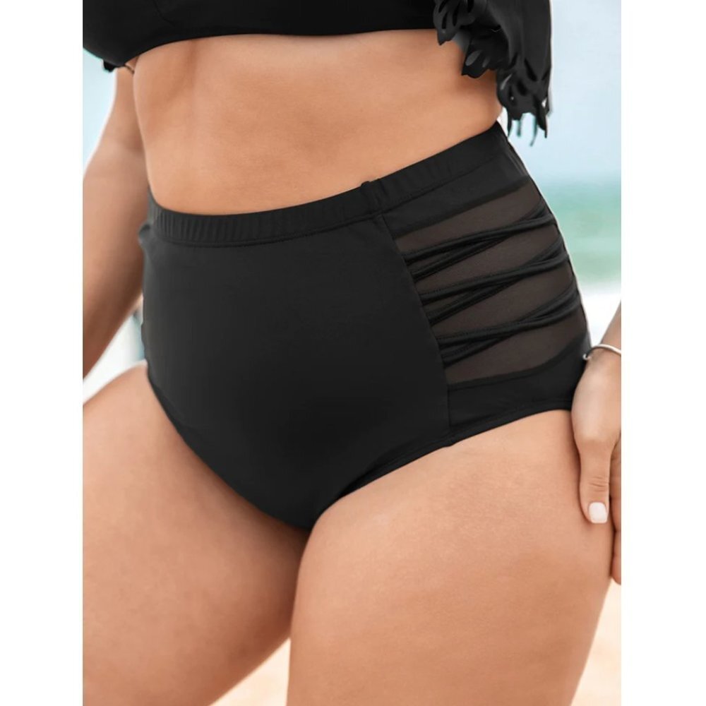 NWT BloomChic Black Mesh Patchwork High Waist Swim Bottom Plus Size 26/4X